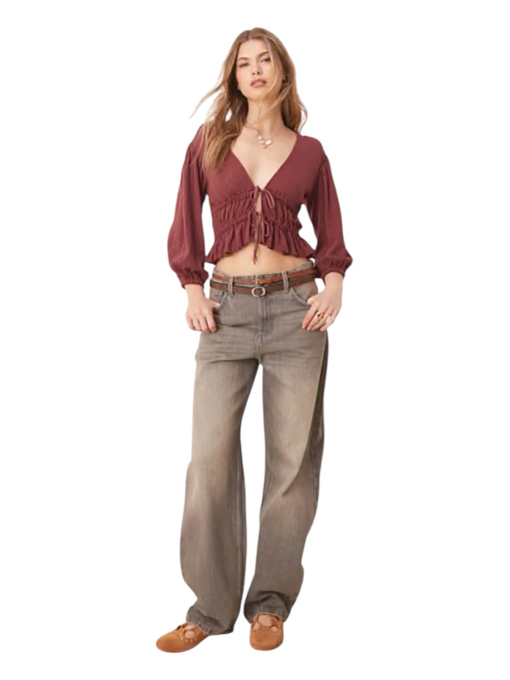 NWT Free People Lets Go Tie Front Blouse in Red Bark Size Medium